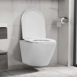 vidaXL Fontanería-Inodoro de pared sin bordes de cerámica