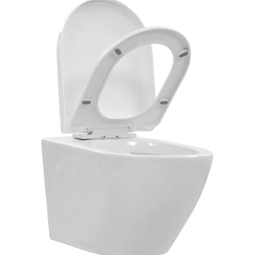 vidaXL Fontanería-Inodoro de pared sin bordes de cerámica