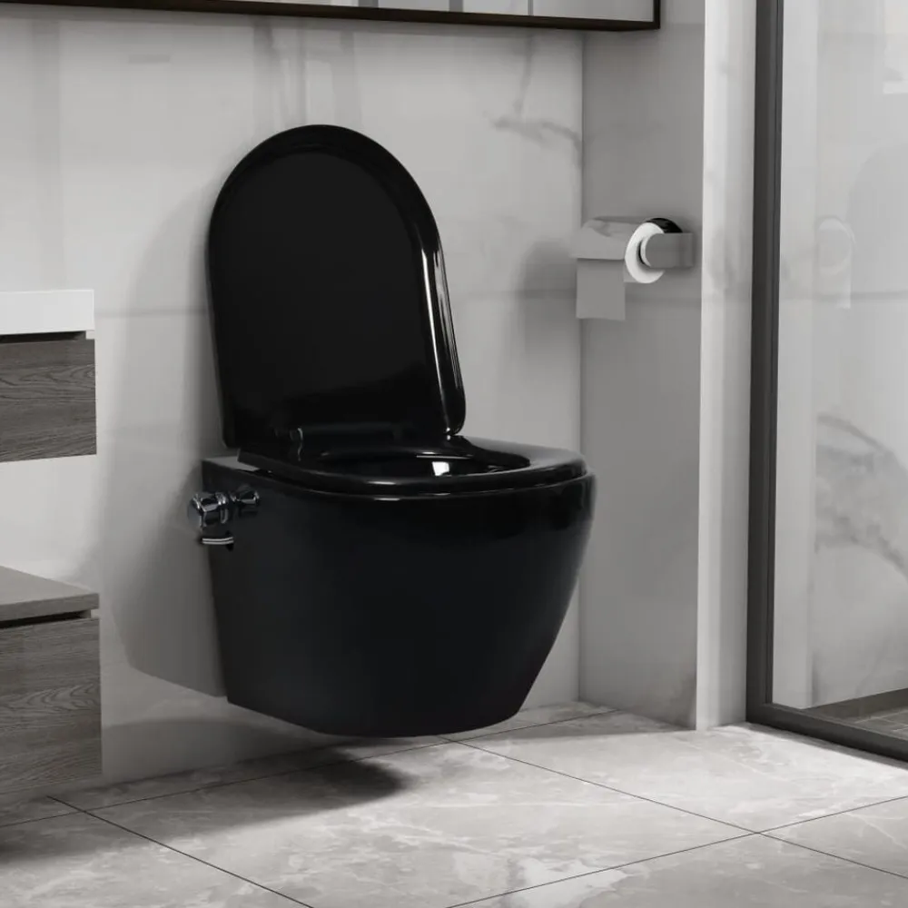 vidaXL Fontanería-Inodoro de pared sin bordes con función de bidé cerámica