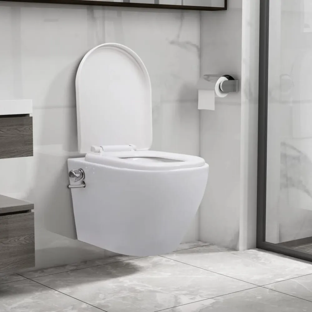 vidaXL Inodoro de pared sin bordes con función de bidé cerámica Blanco Best