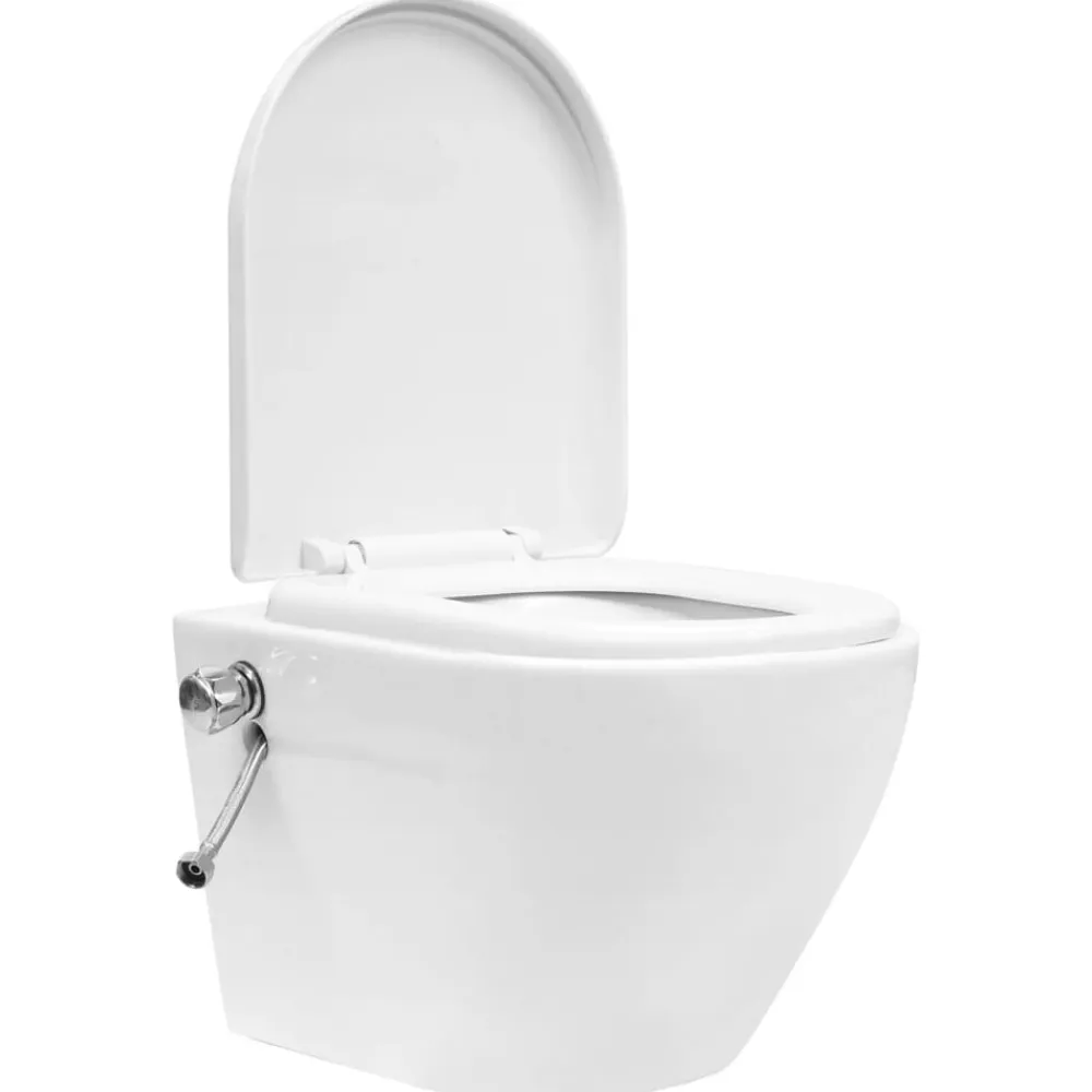 vidaXL Inodoro de pared sin bordes con función de bidé cerámica Blanco Best