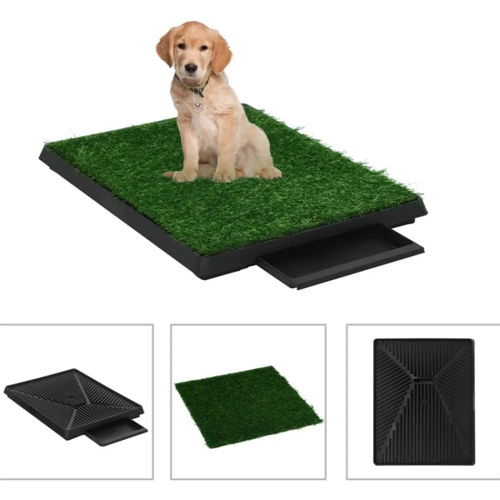 vidaXL Inodoro mascotas con bandeja césped artificial verde 63x50x7 cm Discount