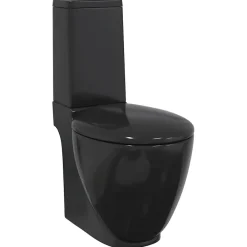 vidaXL Inodoro redondo de cerámica flujo hacia abajo Negro Hot