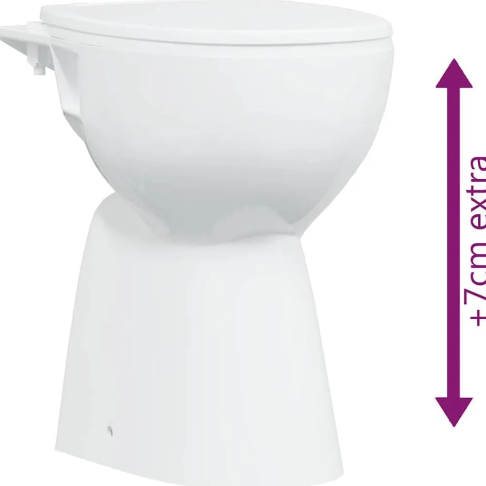 vidaXL Fontanería-Inodoro sin borde, 7 cm altura extra, cierre suave, cerámica blanca