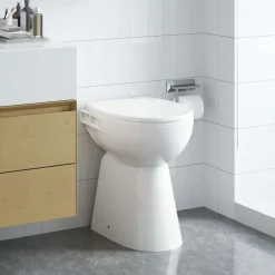 vidaXL Fontanería-Inodoro sin borde, 7 cm altura extra, cierre suave, cerámica blanca