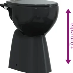 vidaXL Fontanería-Inodoro sin bordes cierre suave 7 cm altura extra cerámica negra