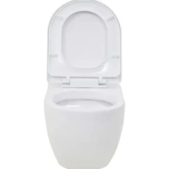 vidaXL Inodoro suspendido de pared con cisterna oculta cerámica Blanco Outlet