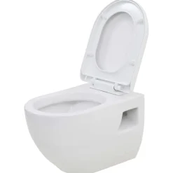 vidaXL Inodoro suspendido de pared con cisterna oculta cerámica Blanco Outlet