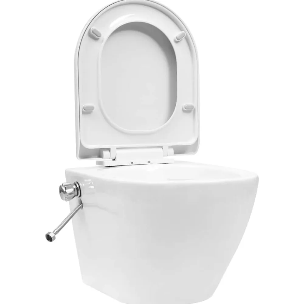 vidaXL Fontanería-Inodoro WC de pared sin bordes cisterna oculta cerámica