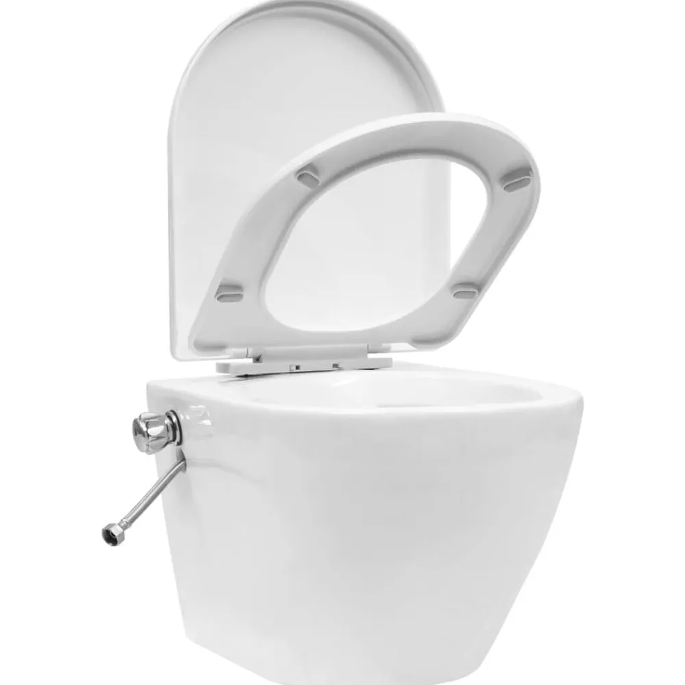 vidaXL Fontanería-Inodoro WC de pared sin bordes cisterna oculta cerámica