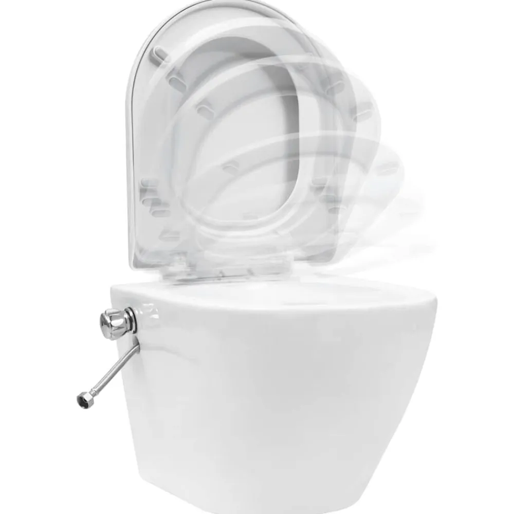 vidaXL Fontanería-Inodoro WC de pared sin bordes cisterna oculta cerámica