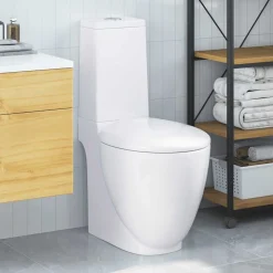 vidaXL Inodoro WC redondo de cerámica flujo hacia abajo Blanco Sale