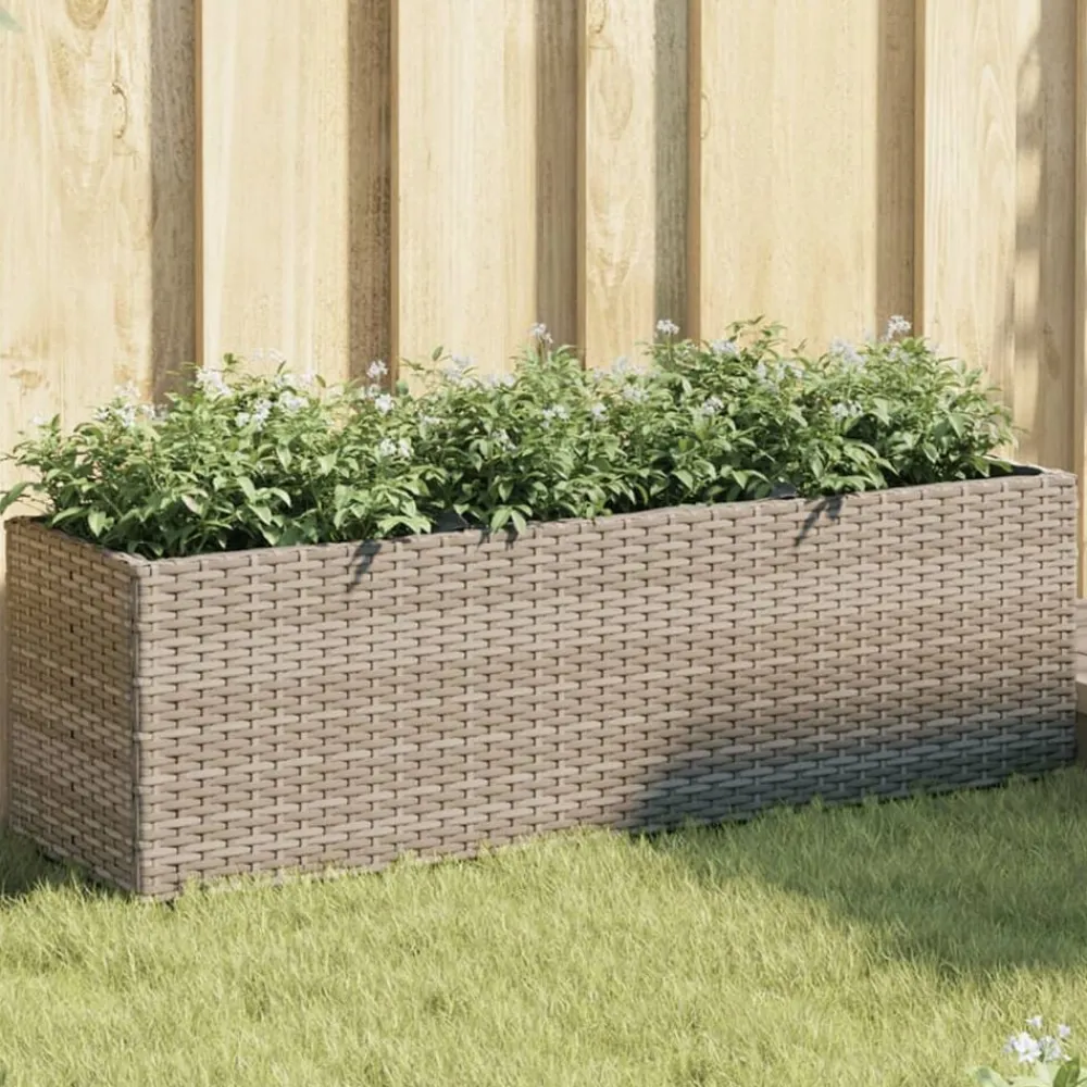 vidaXL Jardinera con 3 maceteros ratán sintético 105x30x32 cm Gris