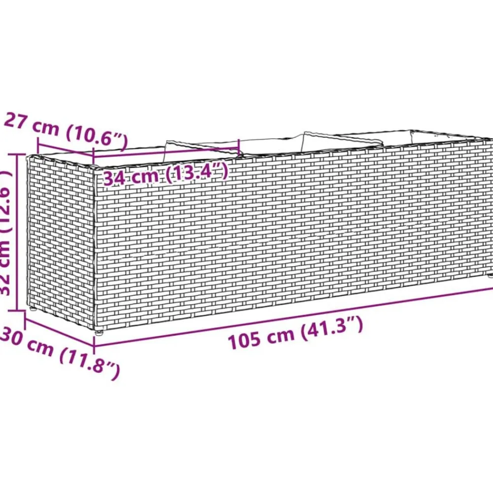 vidaXL Jardinera con 3 maceteros ratán sintético 105x30x32 cm Gris