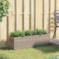 vidaXL Jardinera con 3 maceteros ratán sintético 105x30x32 cm Gris