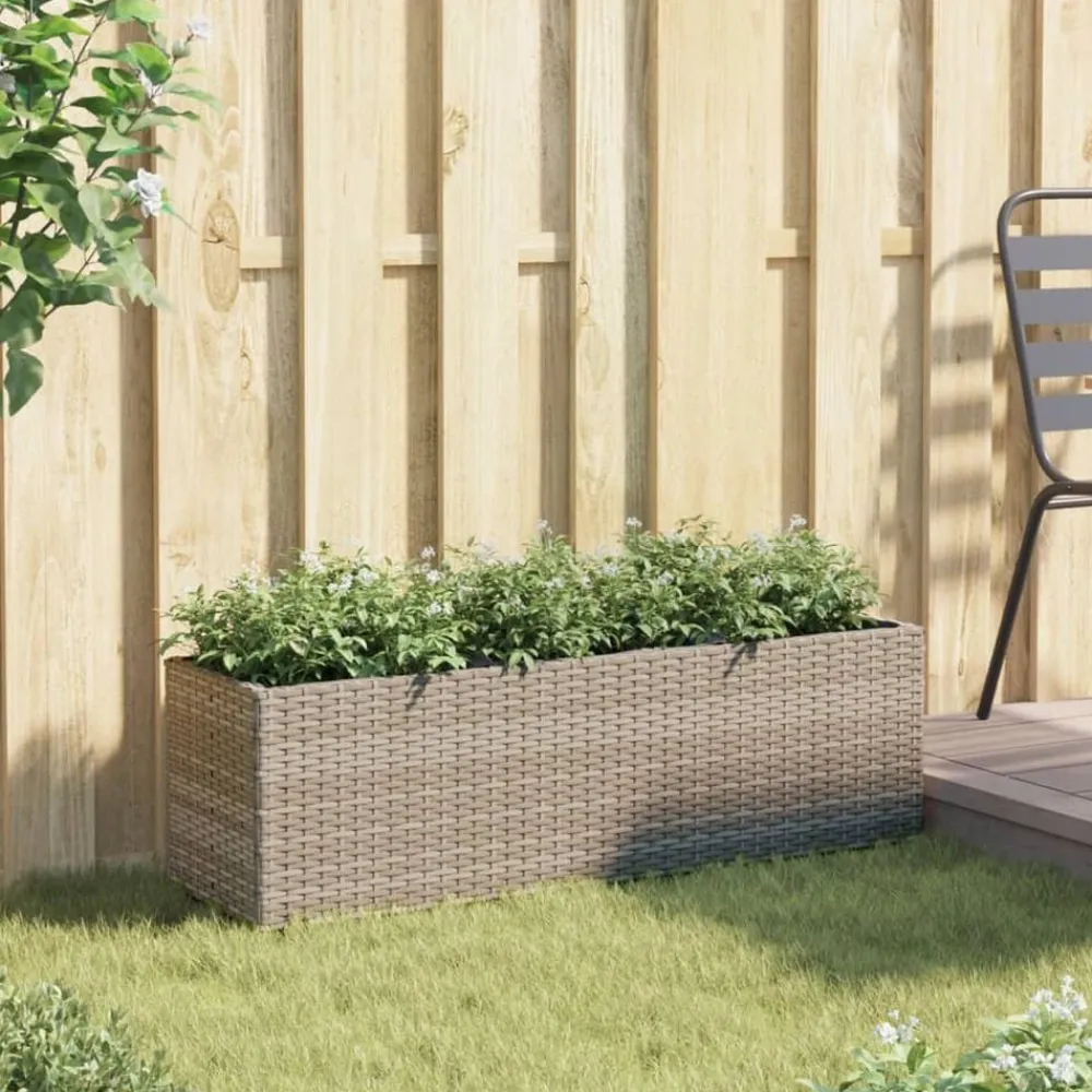 vidaXL Jardinera con 3 maceteros ratán sintético 105x30x32 cm Gris