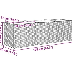 vidaXL Jardinera con 3 maceteros ratán sintético 105x30x32 cm Negro Clearance