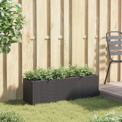 vidaXL Jardinera con 3 maceteros ratán sintético 105x30x32 cm Negro Clearance