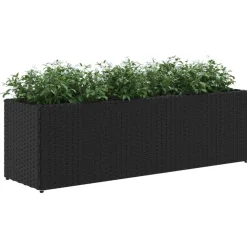 vidaXL Jardinera con 3 maceteros ratán sintético 105x30x32 cm Negro Clearance