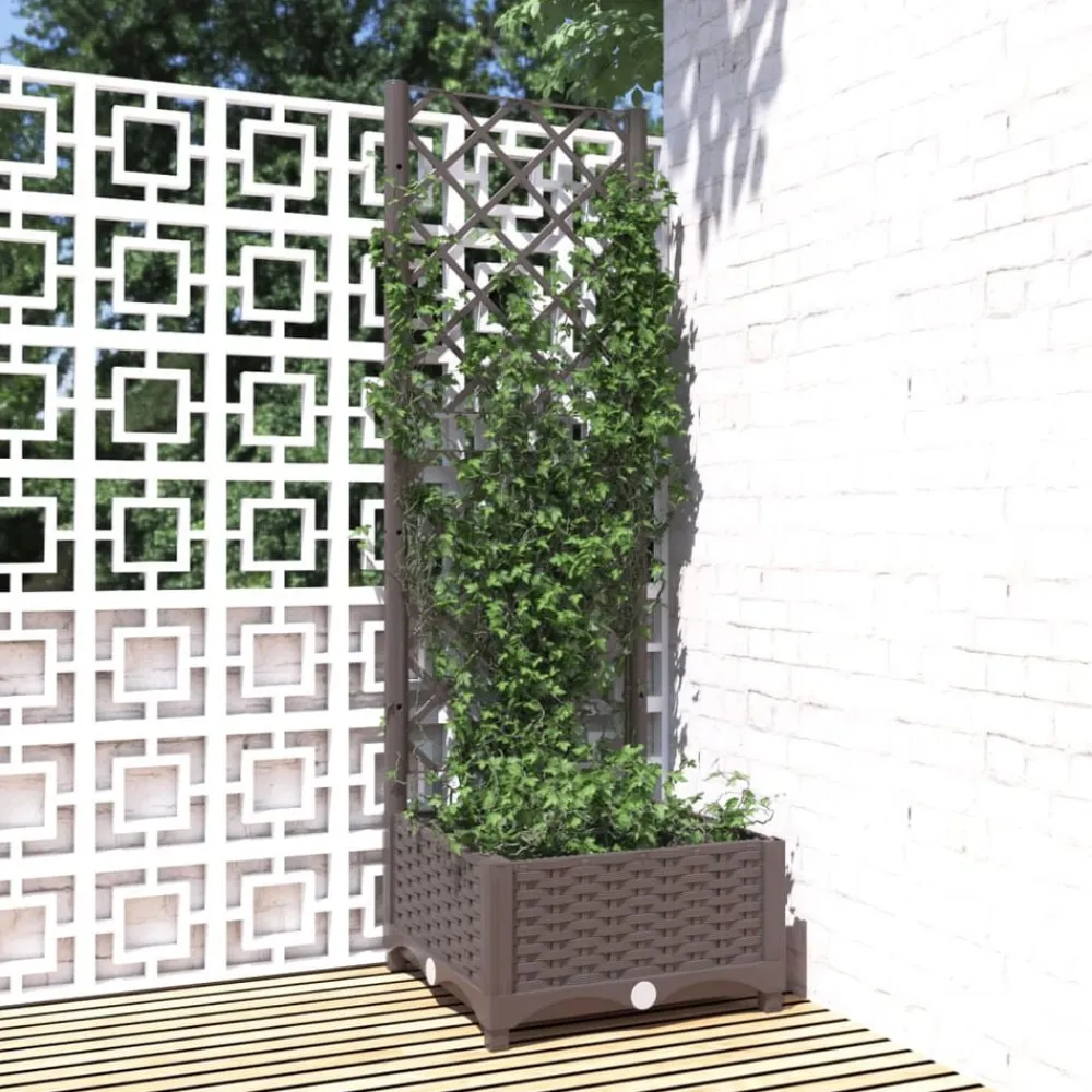 vidaXL Jardín-Jardinera con enrejado PP marrón 40x40x121,5 cm