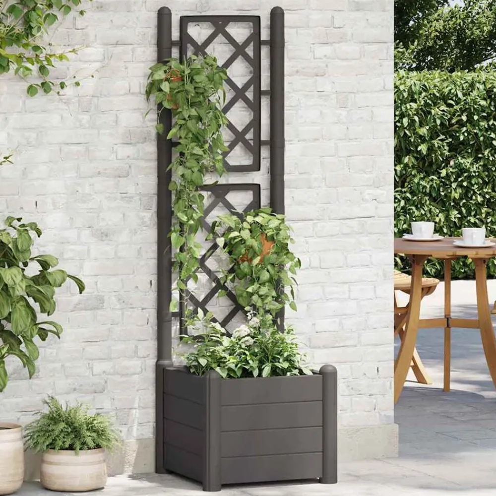 vidaXL Jardinera con enrejado PP gris 43x43x142 cm Antracita Sale