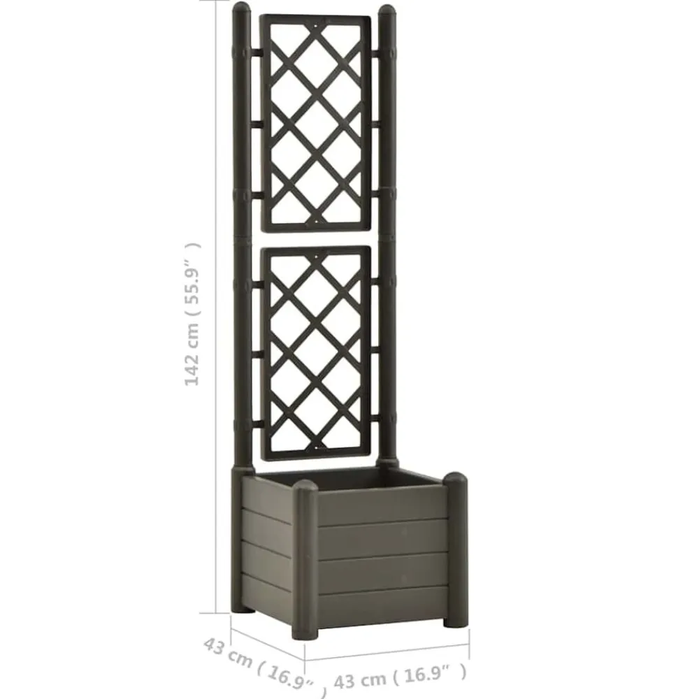 vidaXL Jardinera con enrejado PP gris 43x43x142 cm Antracita Sale