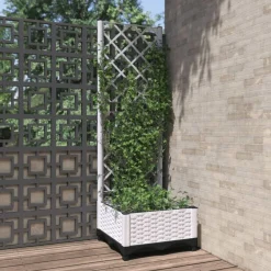 vidaXL Jardinera con enrejado PP 40x40x121,5 cm Blanco Discount