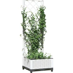 vidaXL Jardinera con enrejado PP 40x40x121,5 cm Blanco Discount