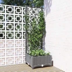 vidaXL Jardinera con enrejado PP 40x40x121,5 cm Gris claro Discount