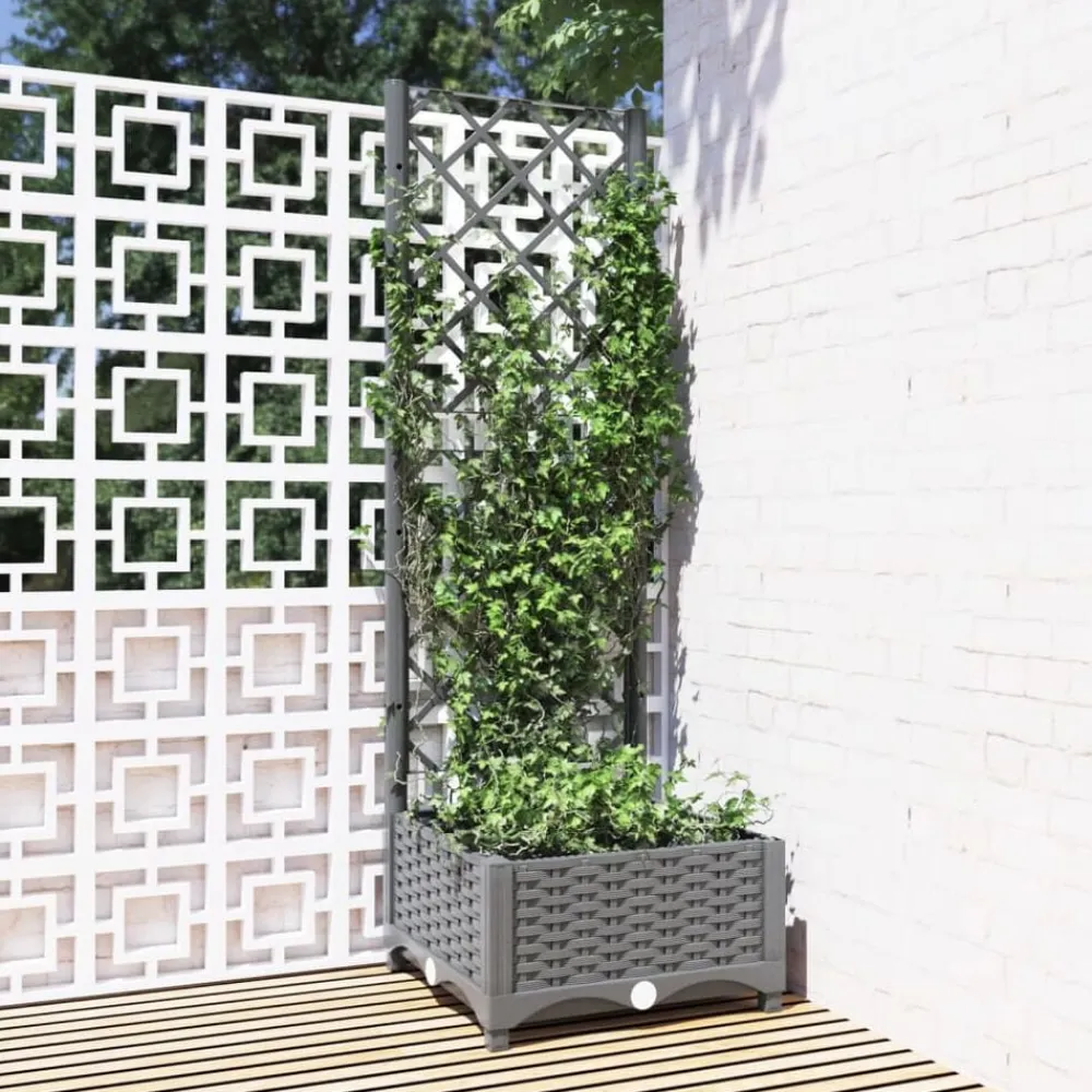 vidaXL Jardinera con enrejado PP 40x40x121,5 cm Gris claro Discount
