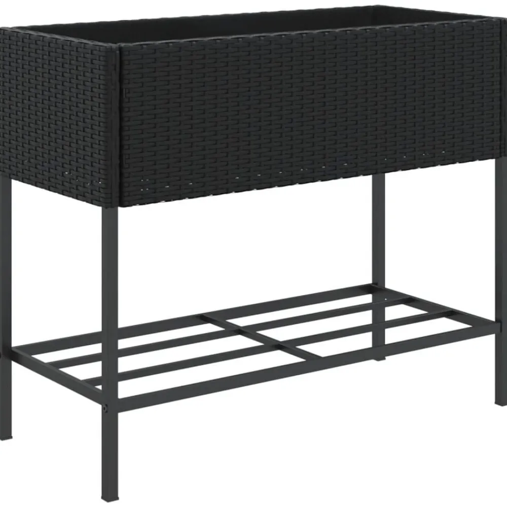 vidaXL Jardinera con estante ratán sintético Negro
