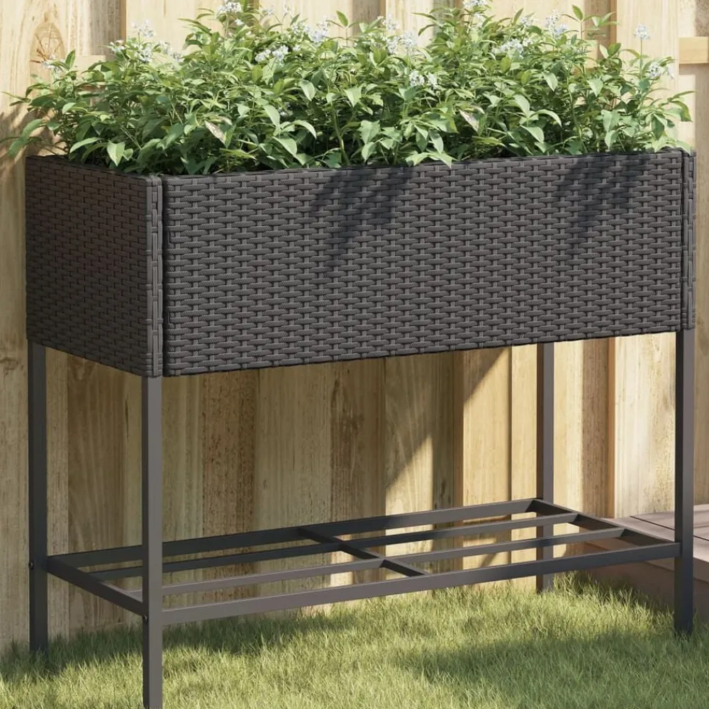vidaXL Jardinera con estante ratán sintético Negro