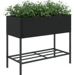 vidaXL Jardinera con estante ratán sintético Negro