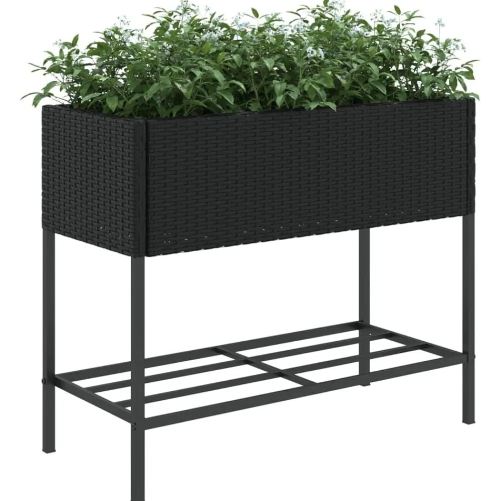 vidaXL Jardinera con estante ratán sintético Negro