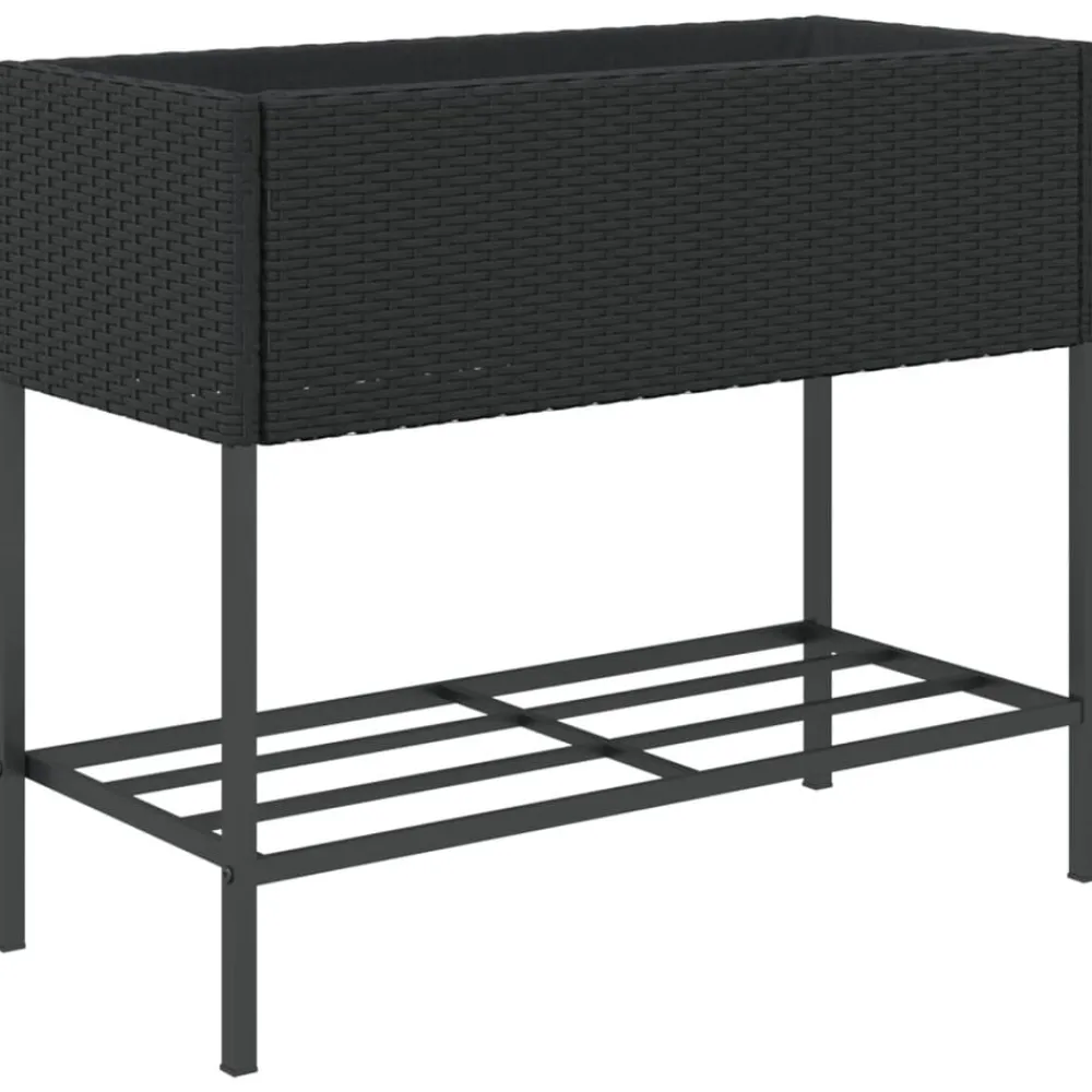 vidaXL Jardinera con estante ratán sintético Negro