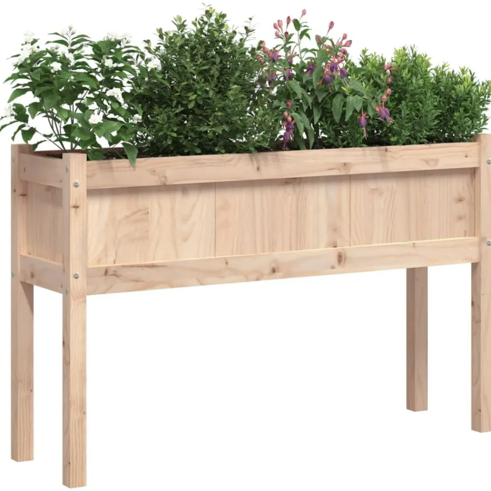 vidaXL Jardinera con patas madera maciza de pino 110x31x70 cm Pino natural Best