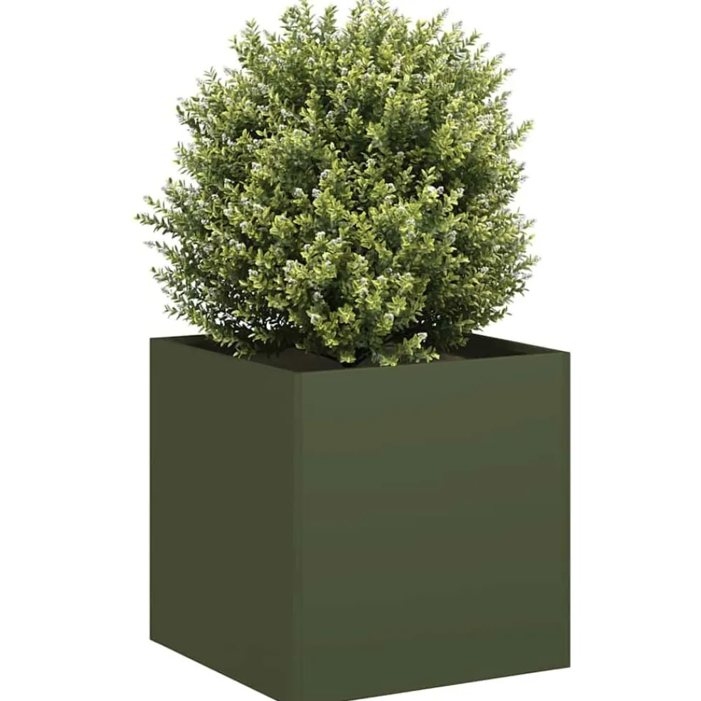 vidaXL Jardinera de acero laminado en frío 40x40x40 cm Verde oliva Discount