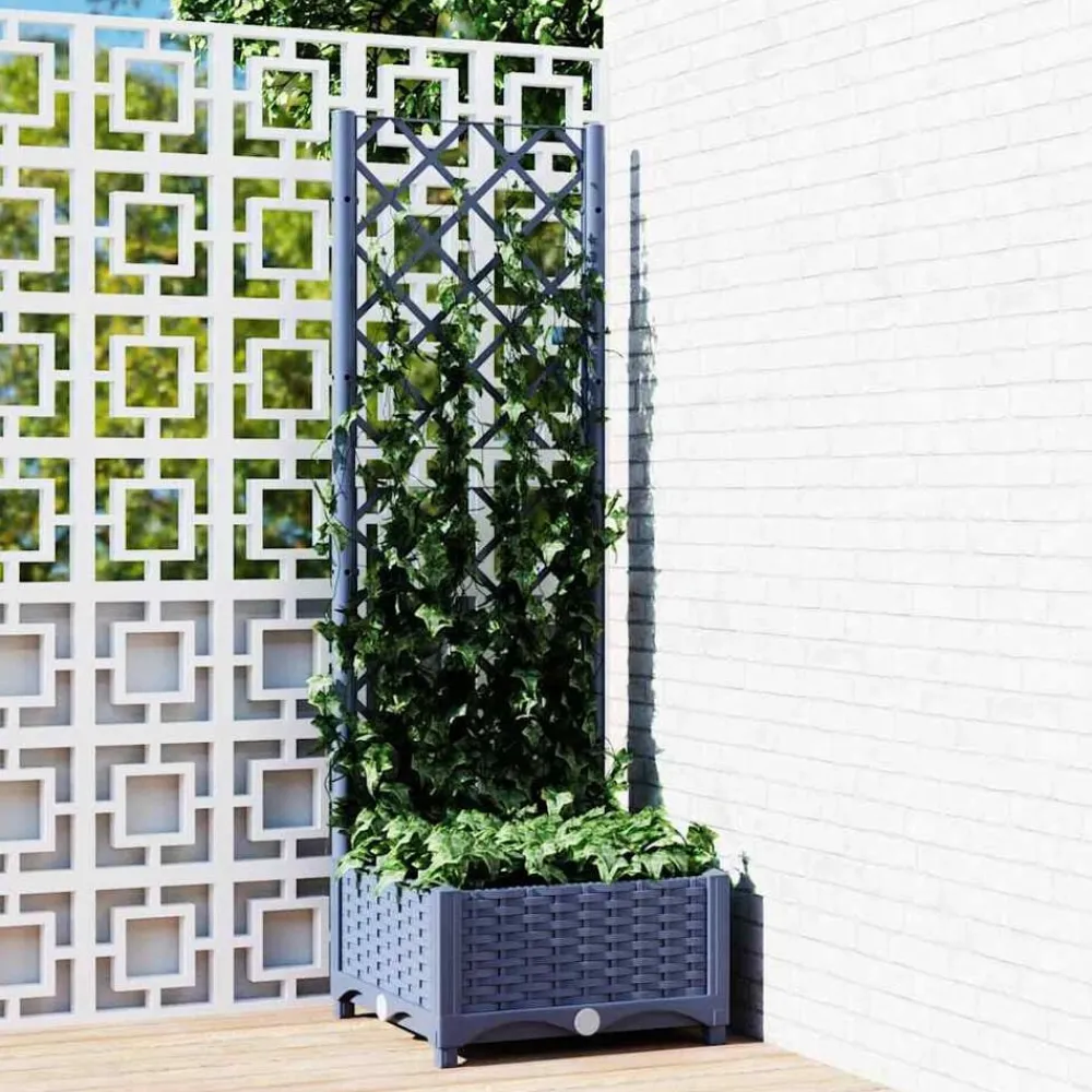 vidaXL Jardinera de jardín con enrejado azul grisáceo 40x40x121,5 cm PP Gris azulado Online