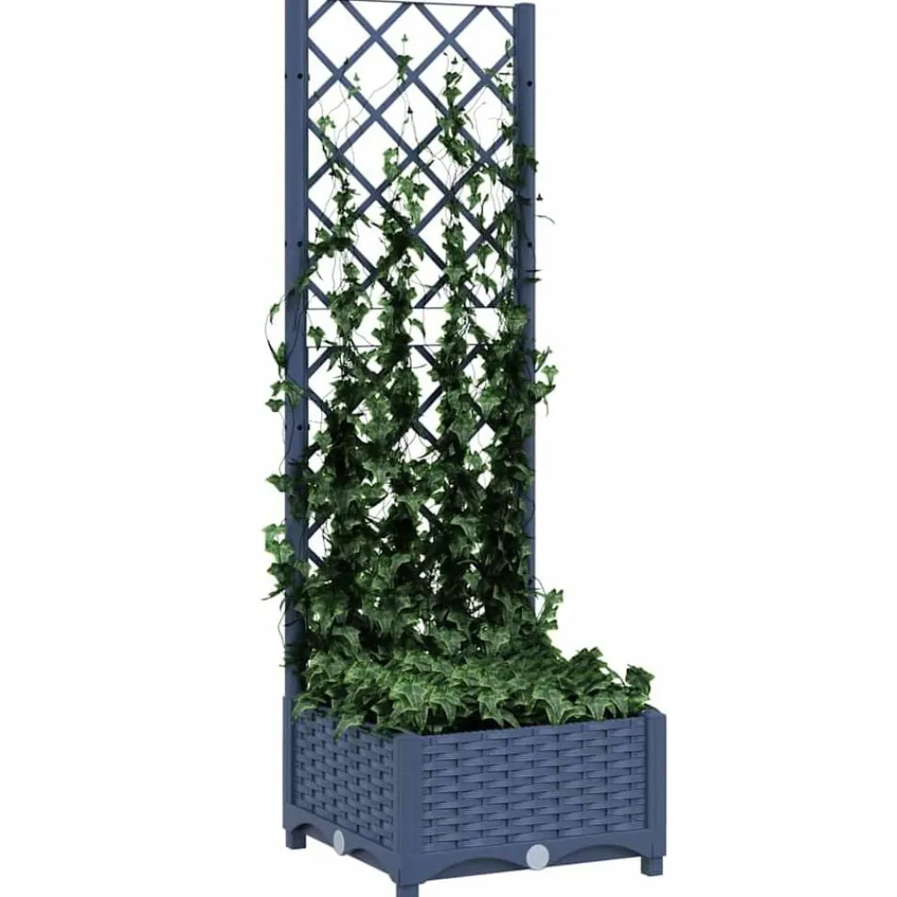 vidaXL Jardinera de jardín con enrejado azul grisáceo 40x40x121,5 cm PP Gris azulado Online
