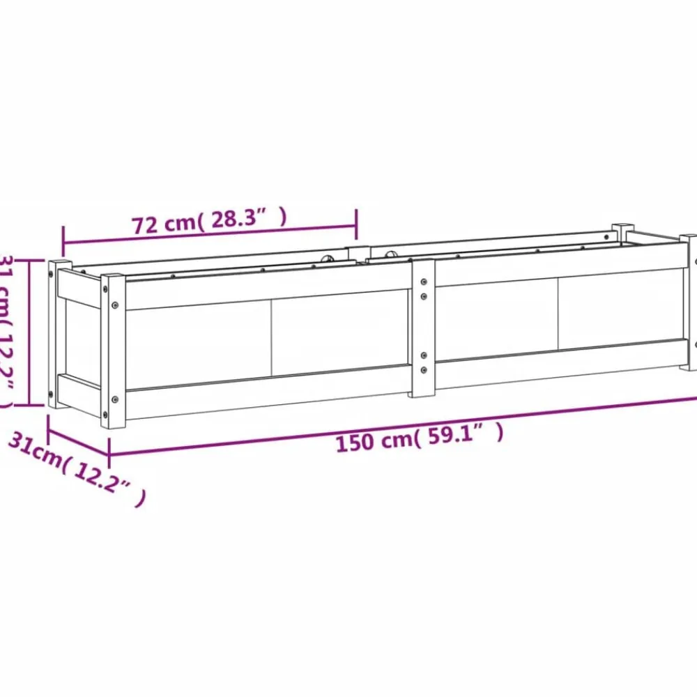 vidaXL Jardín-Jardinera de madera maciza de pino blanca 150x31x31 cm