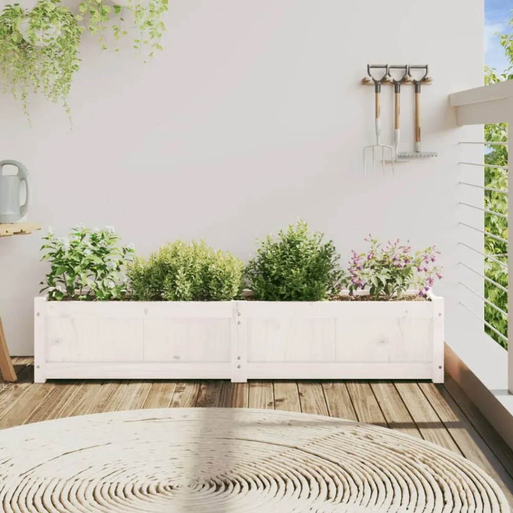 vidaXL Jardín-Jardinera de madera maciza de pino blanca 150x31x31 cm