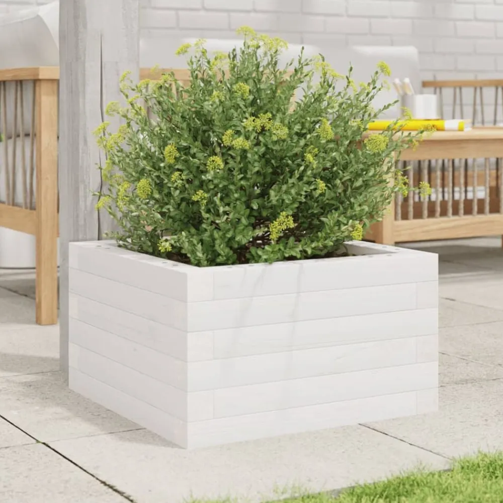 vidaXL Jardinera de madera maciza de pino blanca 40x40x23 cm Blanco Outlet