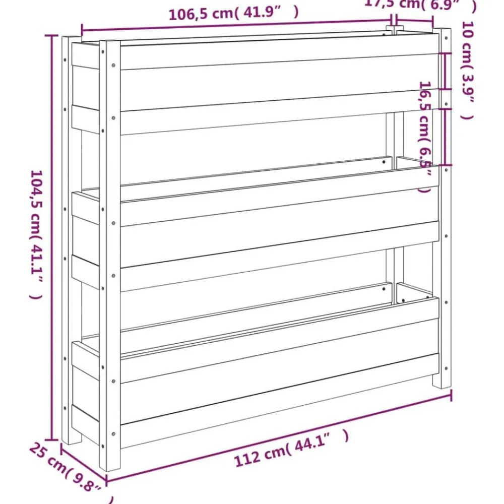 vidaXL Jardín-Jardinera de madera maciza de pino 112x25x104,5 cm