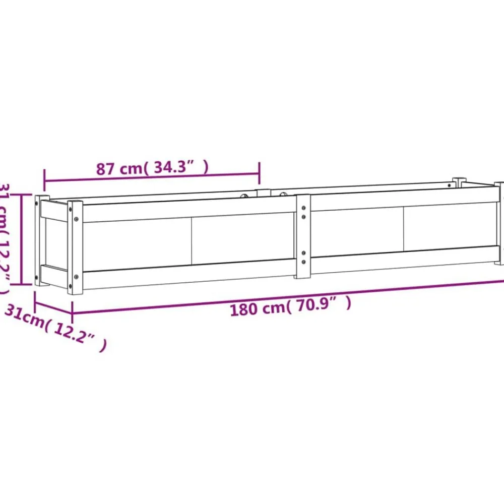 vidaXL Jardinera de madera maciza de pino 180x31x31 cm Pino natural Outlet