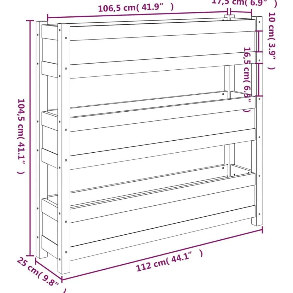 vidaXL Jardín-Jardinera de madera maciza de pino 112x25x104,5 cm