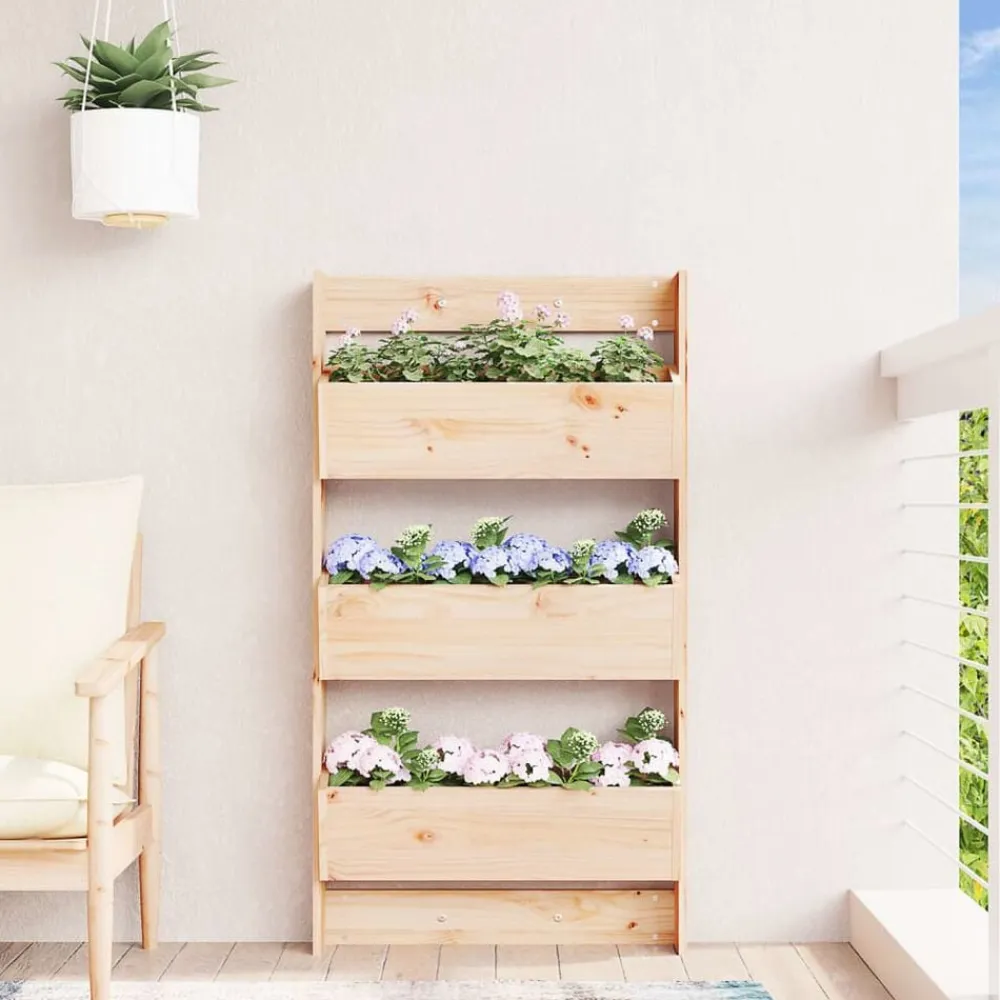 vidaXL Jardinera de pared 3 niveles madera maciza pino 60x18,5x110 cm Pino natural Outlet