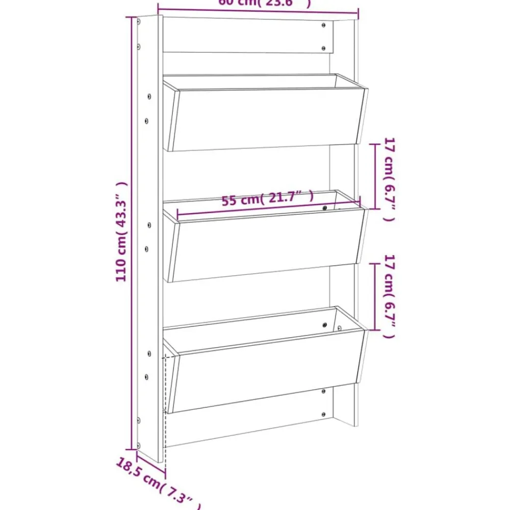 vidaXL Jardinera de pared 3 niveles madera maciza pino 60x18,5x110 cm Pino natural Outlet