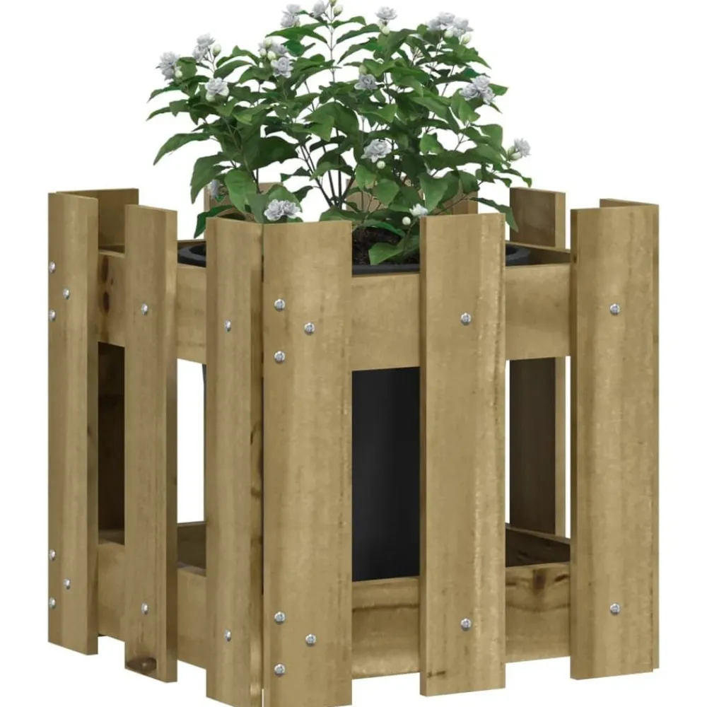 vidaXL Jardín-Jardinera diseño de valla madera de pino impregnada 30x30x30 cm