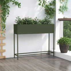 vidaXL Jardinera Elevada 100 x 26 x 82 cm Acero Verde oliva Hot