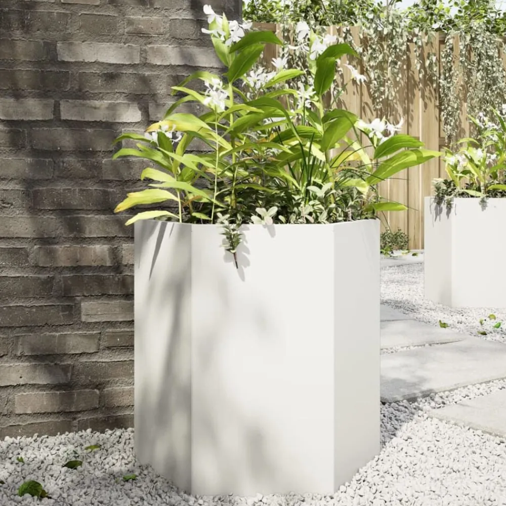 vidaXL Jardinera hexagonal acero blanco 46x40x45 cm Acero/Blanco Online